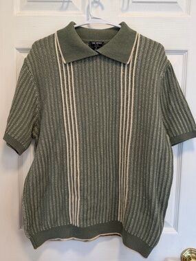 Todd Snyder Olive Green Knit Polo with Cream Stripes